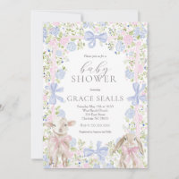 Invitación de baby shower de oveja y conejo de pri