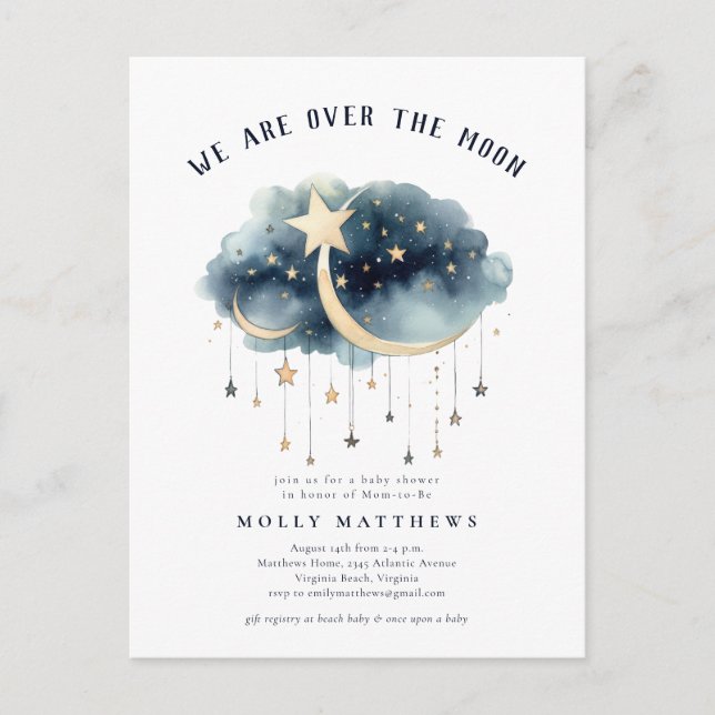 Invitación de Baby Shower de Over the Moon Gold St (Anverso)