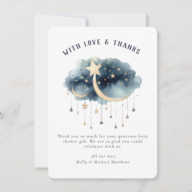 Invitación de Baby Shower de Over the Moon Gold St (Anverso)
