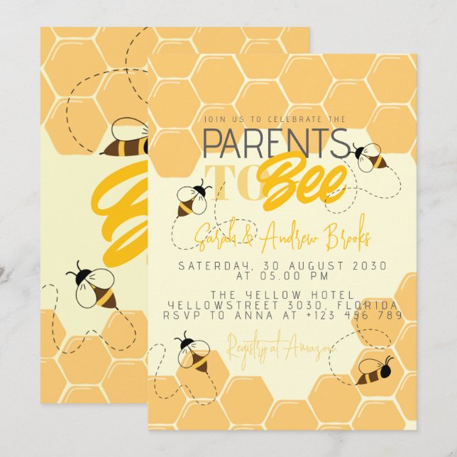 Invitación de Baby Shower de padres a Honey Comb B (Anverso / Reverso)