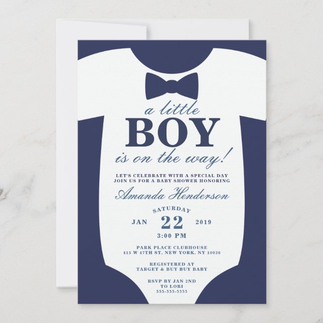 Invitación de Baby Shower de Pajarito con Corbatín (Anverso)