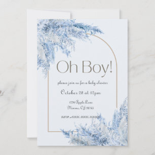 Invitación de baby shower de pampas florales azule