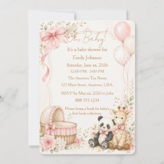 Invitación de Baby Shower de Panda y Jirafa Bebé O