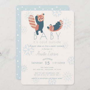 Invitación de Baby Shower de Pandas Rojos con copa