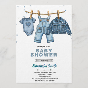 invitación de baby shower de pantalones de mezclil