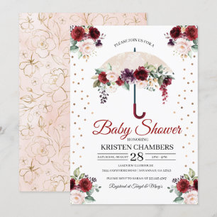 Invitación de Baby Shower de paraguas florales de