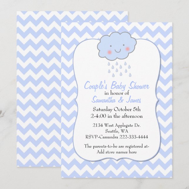 Invitación de Baby Shower de pareja de cheurones a (Anverso / Reverso)