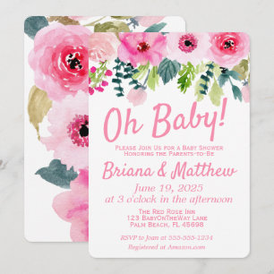 Invitación de Baby Shower de Pareja Floral Rosa