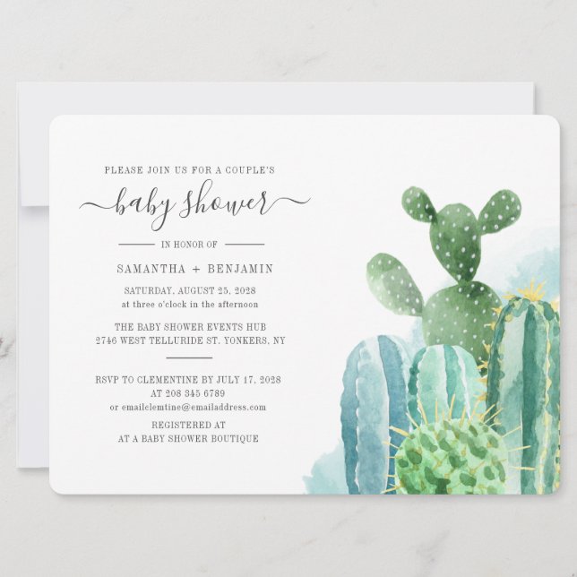 Invitación de Baby Shower de Parejas con Cactus Ac (Anverso)
