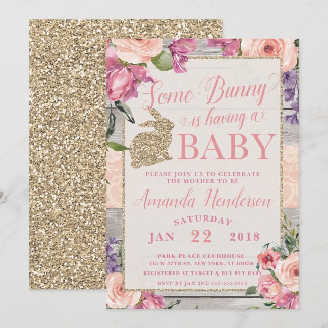 Invitación de Baby Shower de Pascua de Some Bunny (Anverso / Reverso)