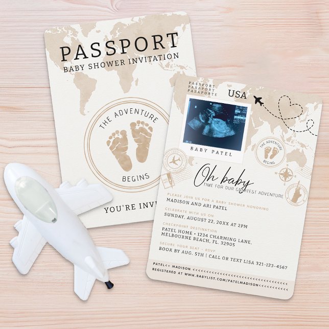 Invitación de Baby Shower de Passport - Tema de vi (Passport Baby Shower Invitation)