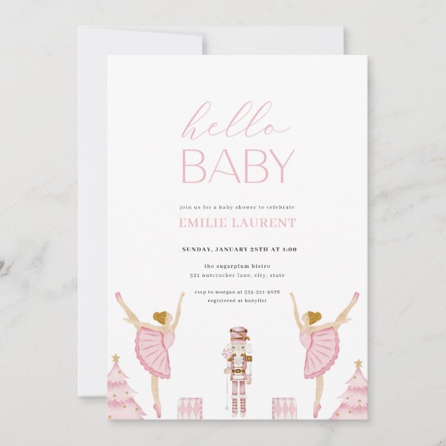 Invitación de Baby Shower de Pastel Pink Nutcracke (Anverso)