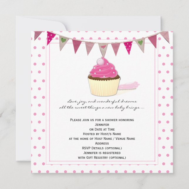 Invitación de Baby Shower de pastel rosa (Anverso)