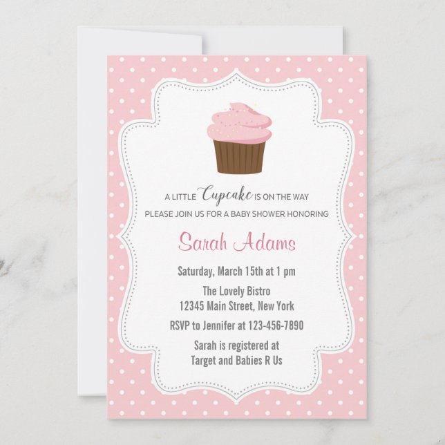 Invitación de Baby Shower de pastel rosa (Anverso)