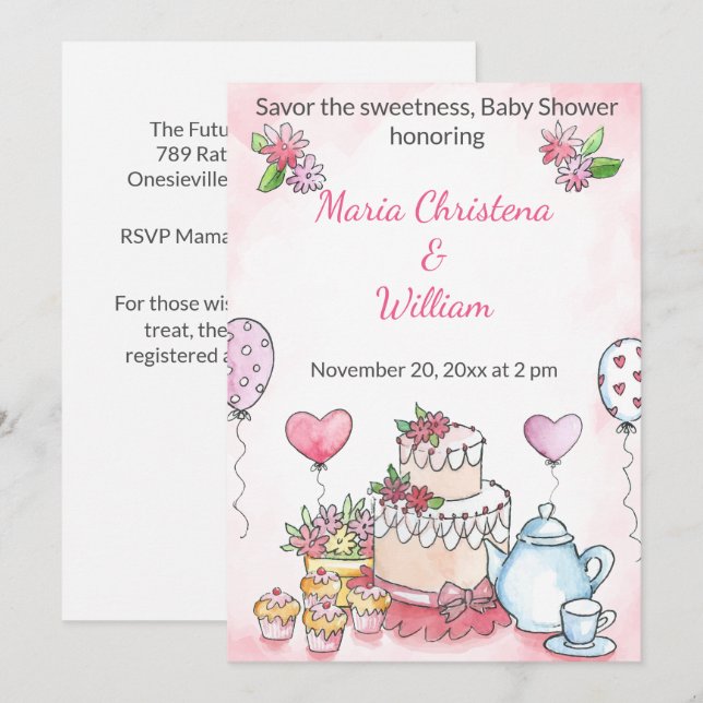 Invitación de Baby Shower de Pastelería Parisina (Anverso / Reverso)