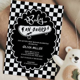 Invitación de Baby Shower de Patineta Baby on Boar