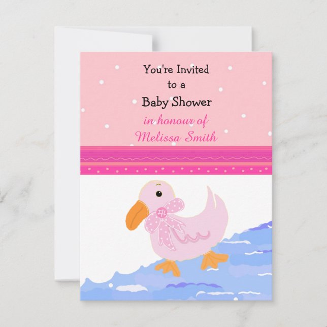 Invitación de baby shower de patito rosa (Anverso)