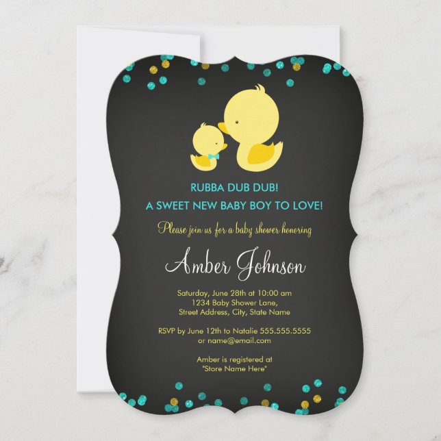 Invitación de Baby Shower de Pato de Goma en Pizar (Anverso)
