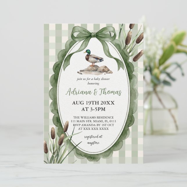 Invitación de Baby Shower de Pato Mallard Verde a  (Anverso de pie)