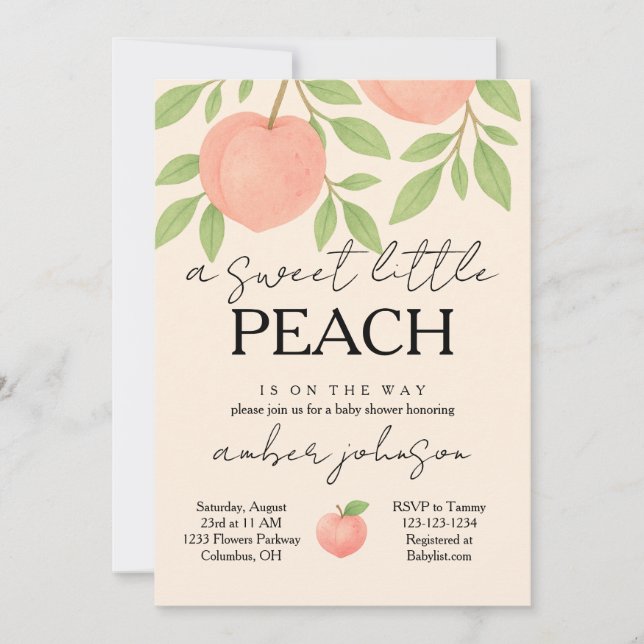 Invitación de Baby Shower de Peach (Anverso)