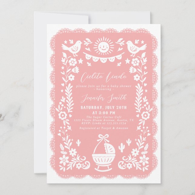 Invitación de Baby Shower de Peach Cielito Lindo (Anverso)