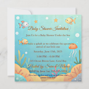 Invitación de Baby Shower de Pececito Adorable Baj