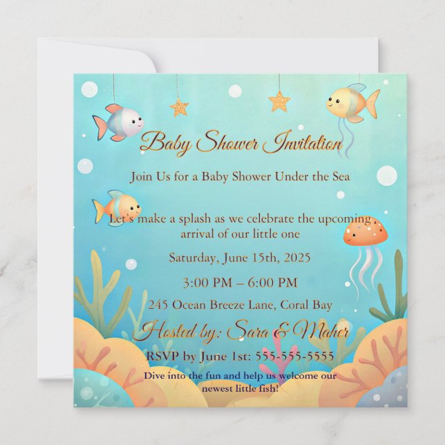 Invitación de Baby Shower de Pececito Adorable Baj (Anverso)