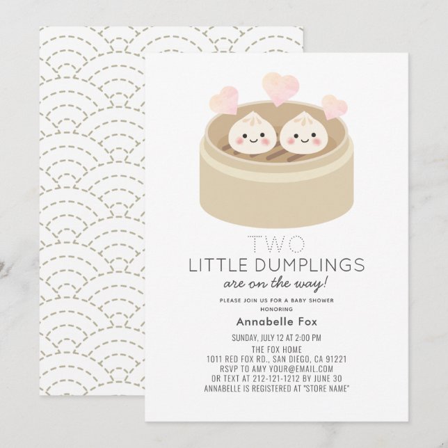 Invitación de Baby Shower de pequeños gemelos que  (Anverso / Reverso)