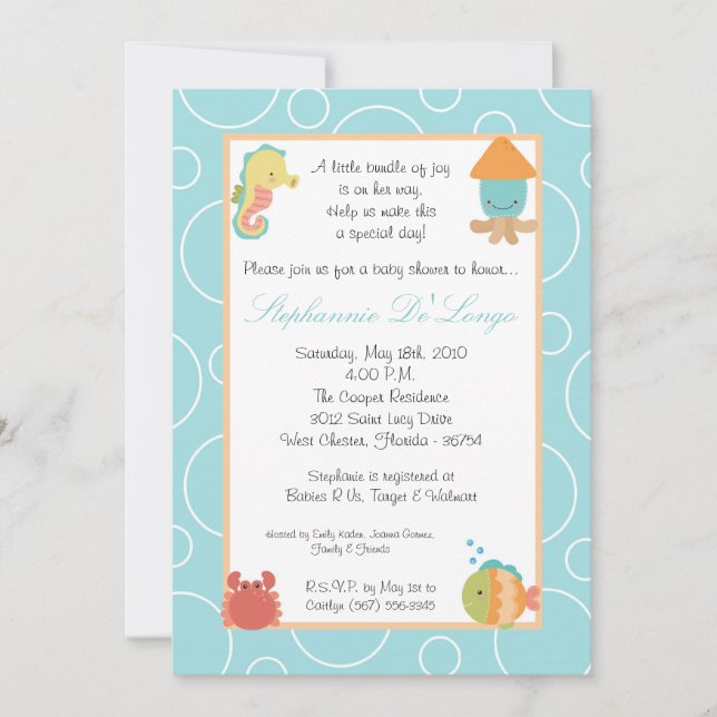 Invitación de Baby Shower de pescado marítimo de 5 (Anverso)
