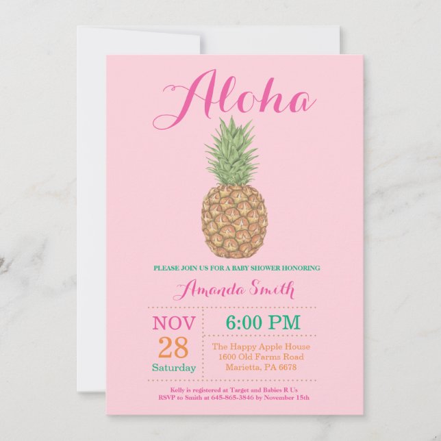 Invitación de Baby Shower de Piña Tropical (Anverso)