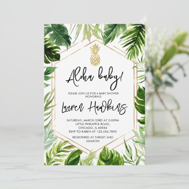 Invitación de Baby Shower de Piña Verde (Anverso de pie)