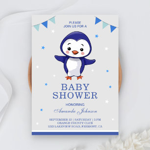 Invitación de Baby Shower de Pingüino Adorable