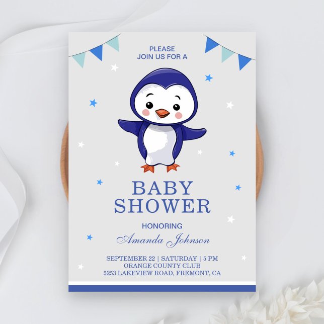 Invitación de Baby Shower de Pingüino Adorable (Subido por el creador)