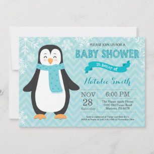 Invitación de Baby Shower de Pingüino Aqua de Invi