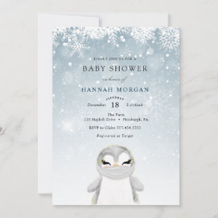 invitación de baby shower de pingüino de invierno