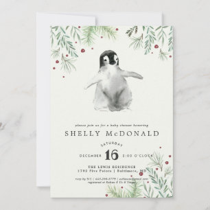 Invitación de Baby Shower de Pingüino de Invierno