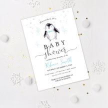 Invitación de Baby Shower de Pingüino de Invierno