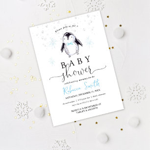 Invitación de Baby Shower de Pingüino de Invierno