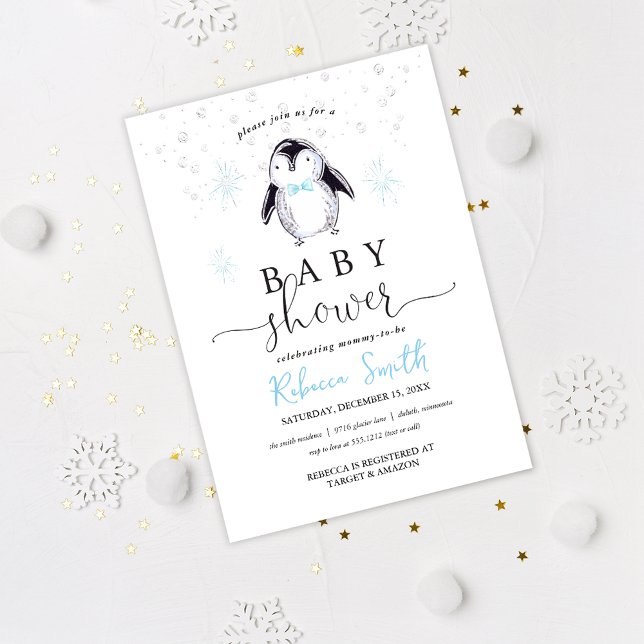 Invitación de Baby Shower de Pingüino de Invierno (Subido por el creador)