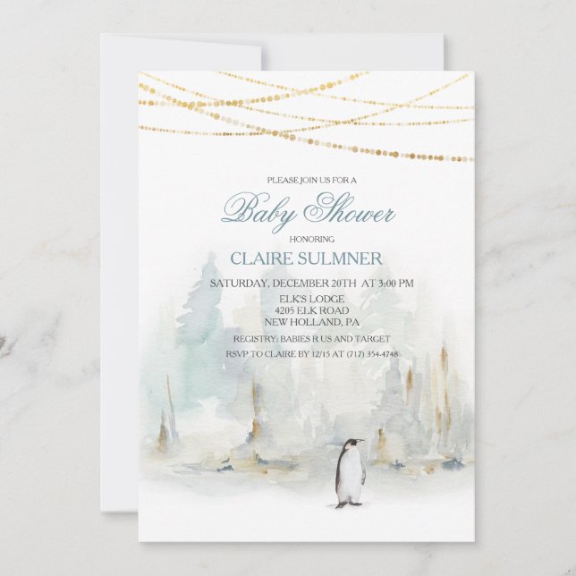 Invitación de Baby Shower de Pingüino de Invierno  (Anverso)