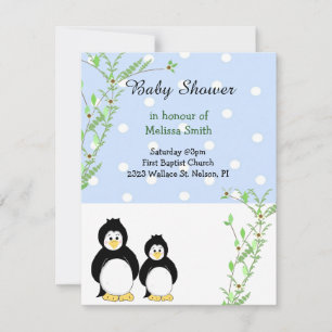 Invitación de Baby Shower de Pingüinos y Enredader