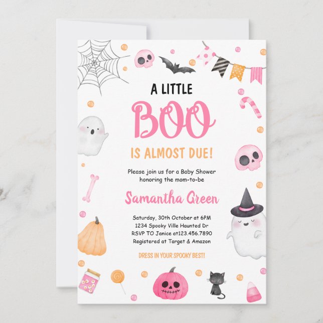Invitación de Baby Shower de Pink A Little Boo (Anverso)