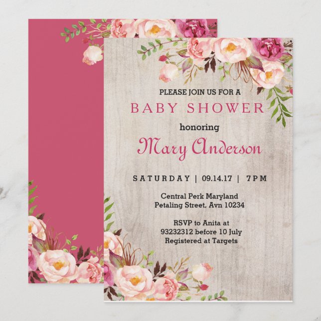 Invitación de Baby Shower de Pink Boho (Anverso / Reverso)