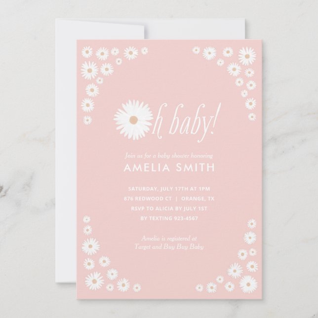 Invitación de Baby Shower de Pink Daisy Floral Boh (Anverso)
