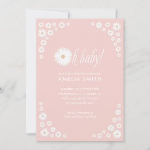 Invitación de Baby Shower de Pink Daisy Floral Boh
