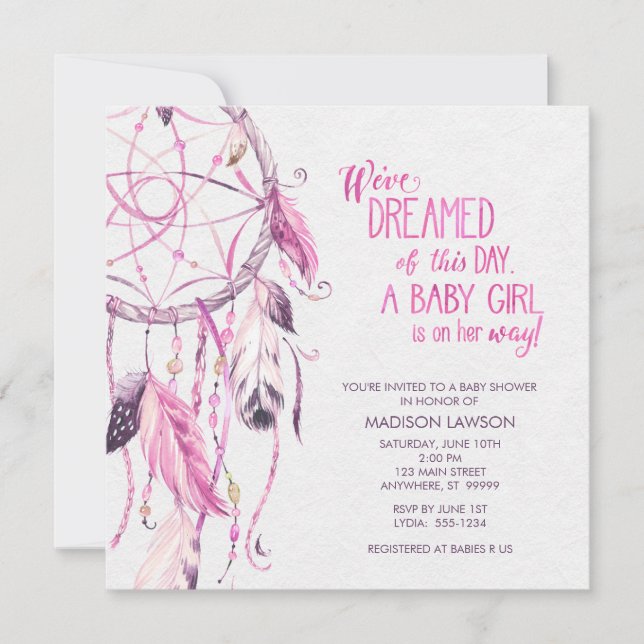 Invitación de Baby Shower de Pink Dreamcatcher (Anverso)