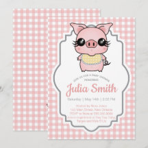 Invitación de Baby Shower de Pink Gingham Piggy