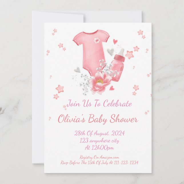 INVITACIÓN DE BABY SHOWER DE PINK PARA CHICAS (Anverso)