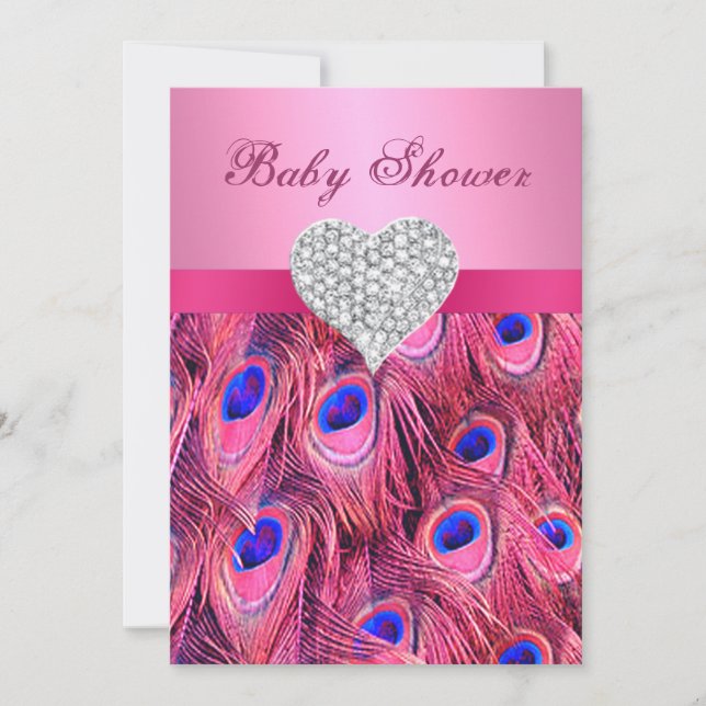 Invitación de Baby Shower de Pink Peacock Diamond  (Anverso)