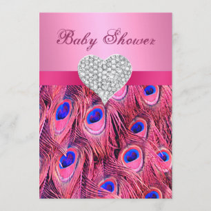 Invitación de Baby Shower de Pink Peacock Diamond